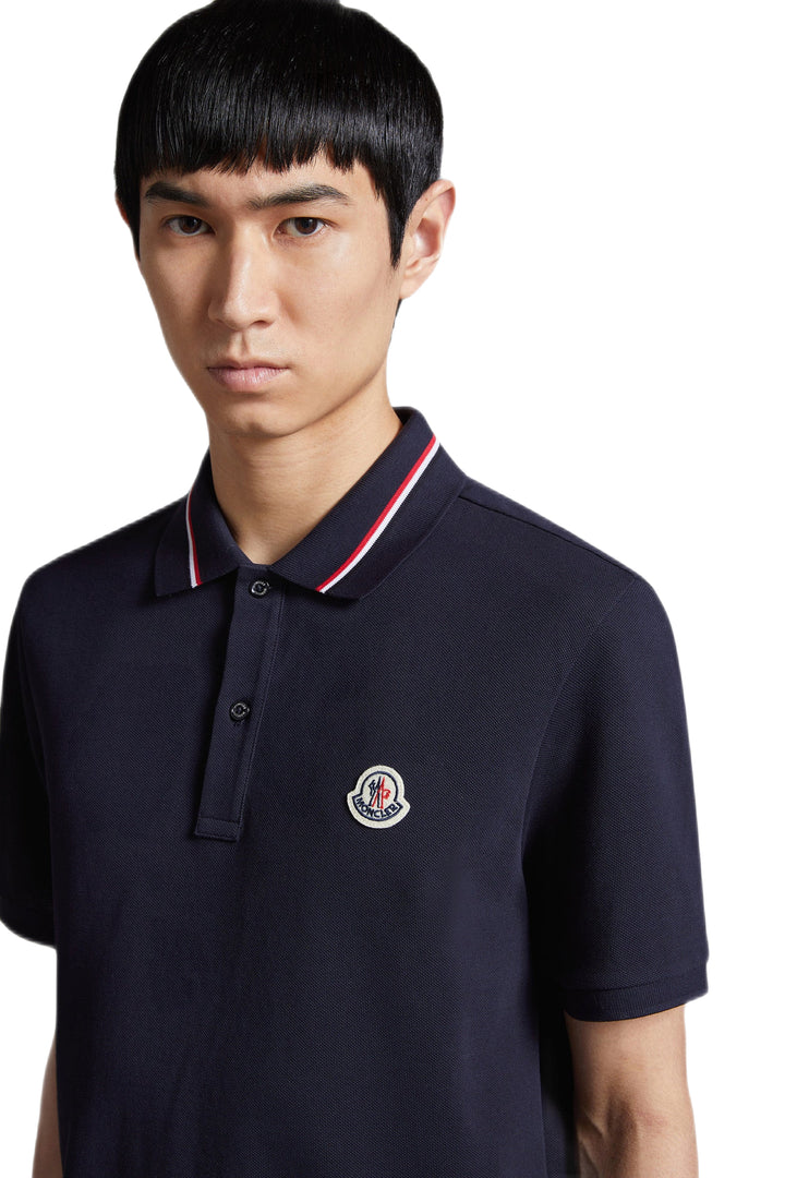 Moncler polo en piqué à patch logo Bleu 794