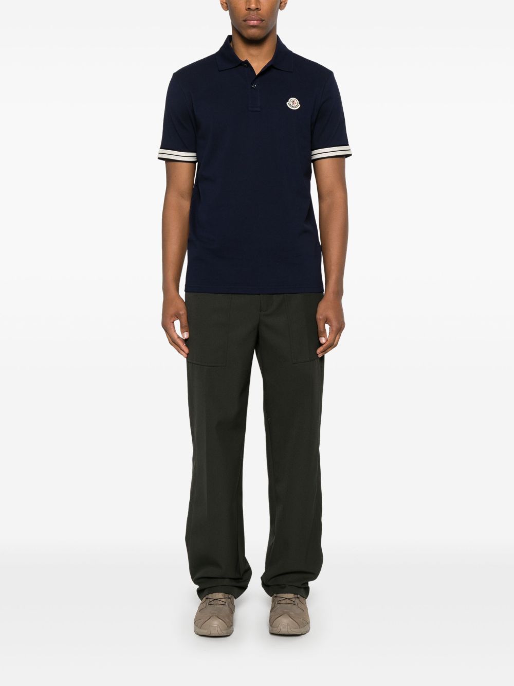 MONCLER - Polo en piqué à patch logo bleu marine - Lothaire