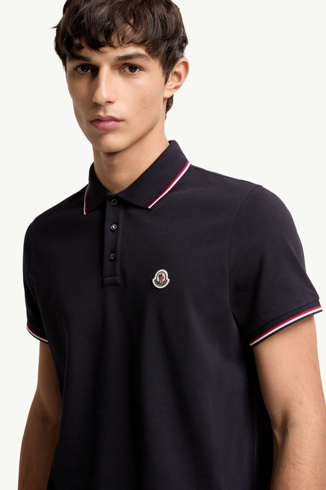 MONCLER - Polo en piqué de coton à bordure tricolore Bleu foncé - Lothaire