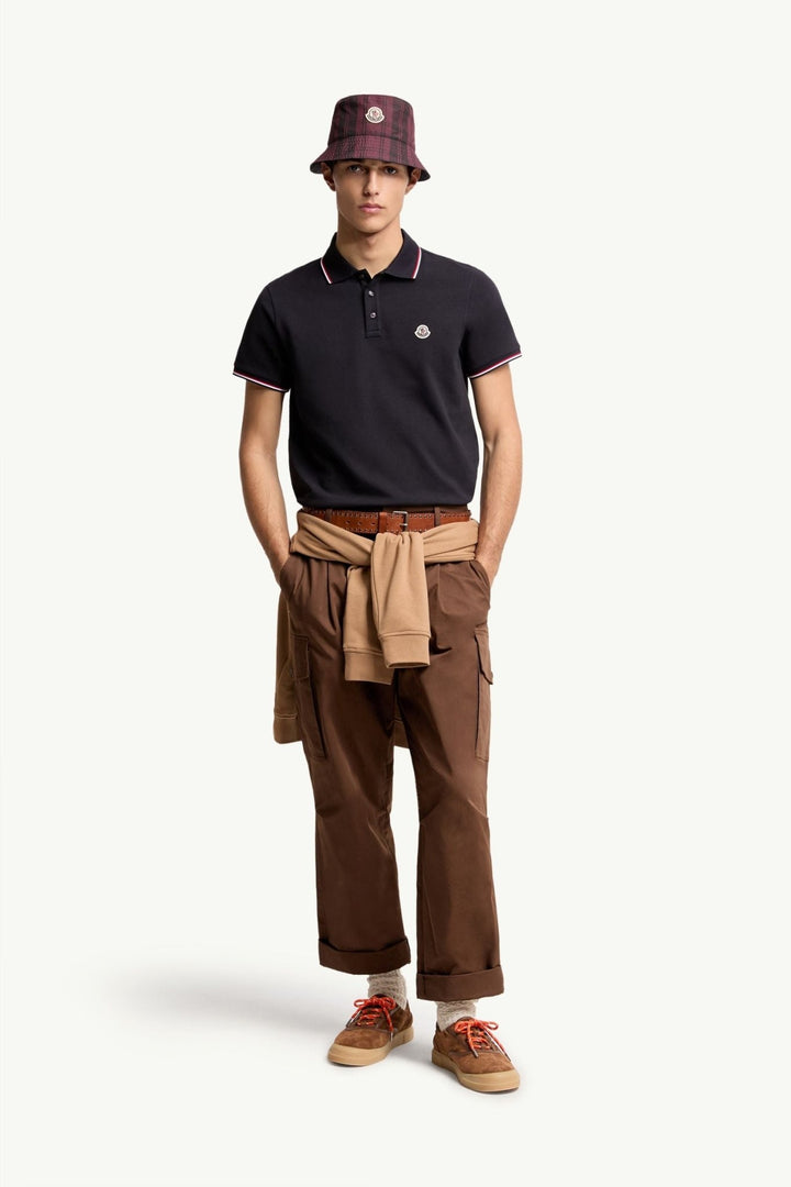 MONCLER - Polo en piqué de coton à bordure tricolore Bleu foncé - Lothaire