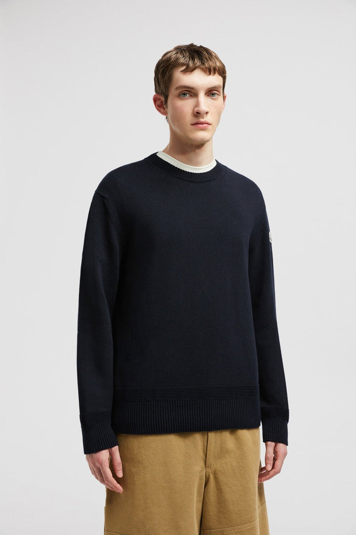 MONCLER - PULL EN COTON À EMPIÈCEMENT LOGO Bleu marine - Lothaire