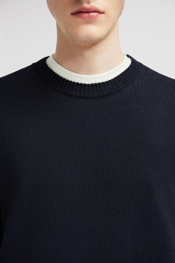 MONCLER - PULL EN COTON À EMPIÈCEMENT LOGO Bleu marine - Lothaire
