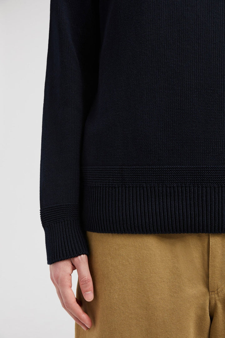 MONCLER - PULL EN COTON À EMPIÈCEMENT LOGO Bleu marine - Lothaire