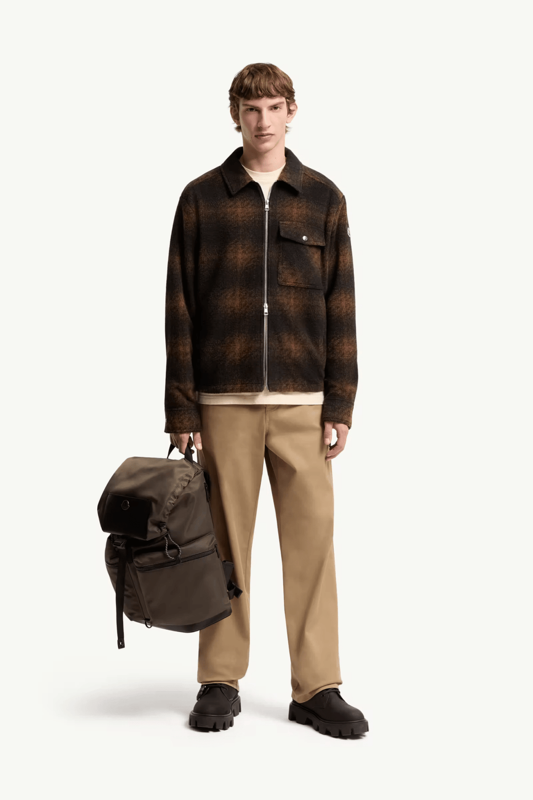 MONCLER - Surchemise zippée en jersey à carreaux Marron - Lothaire