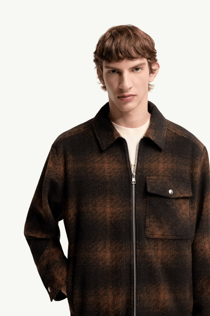 MONCLER - Surchemise zippée en jersey à carreaux Marron - Lothaire