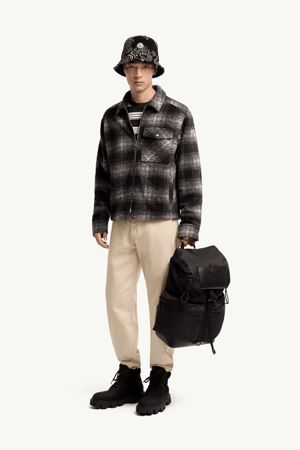 MONCLER - Surchemise zippée en jersey à carreaux Noir - Lothaire