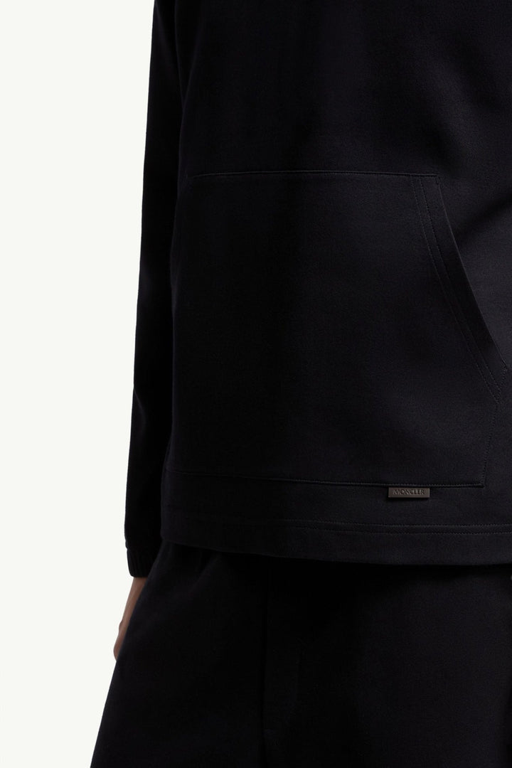 MONCLER - Sweat à Capuche en Coton Mélangé avec Logo en Cuir Bleu marine - Lothaire