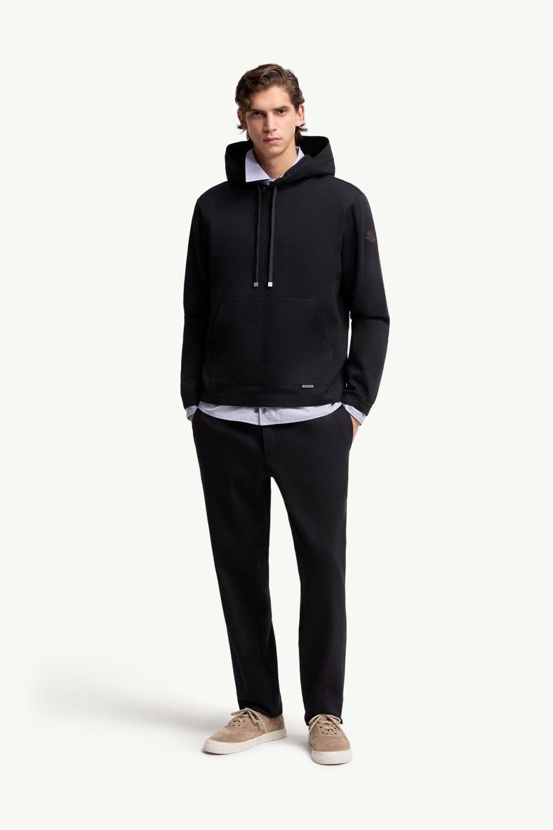 MONCLER - Sweat à Capuche en Coton Mélangé avec Logo en Cuir Bleu marine - Lothaire