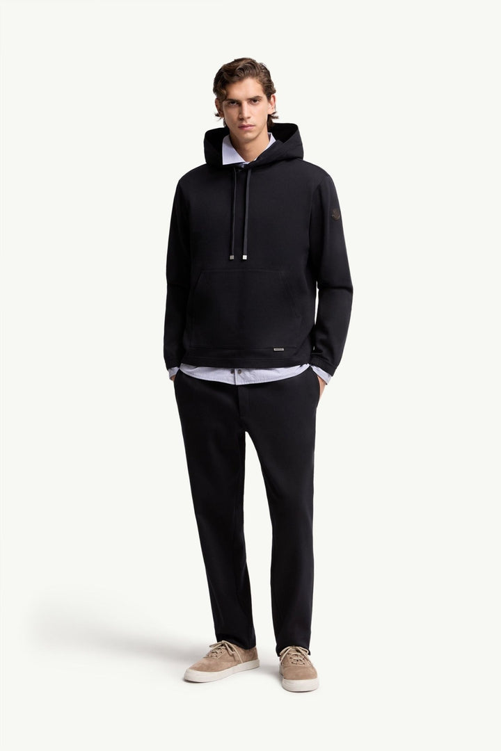 MONCLER - Sweat à Capuche en Coton Mélangé avec Logo en Cuir Bleu marine - Lothaire