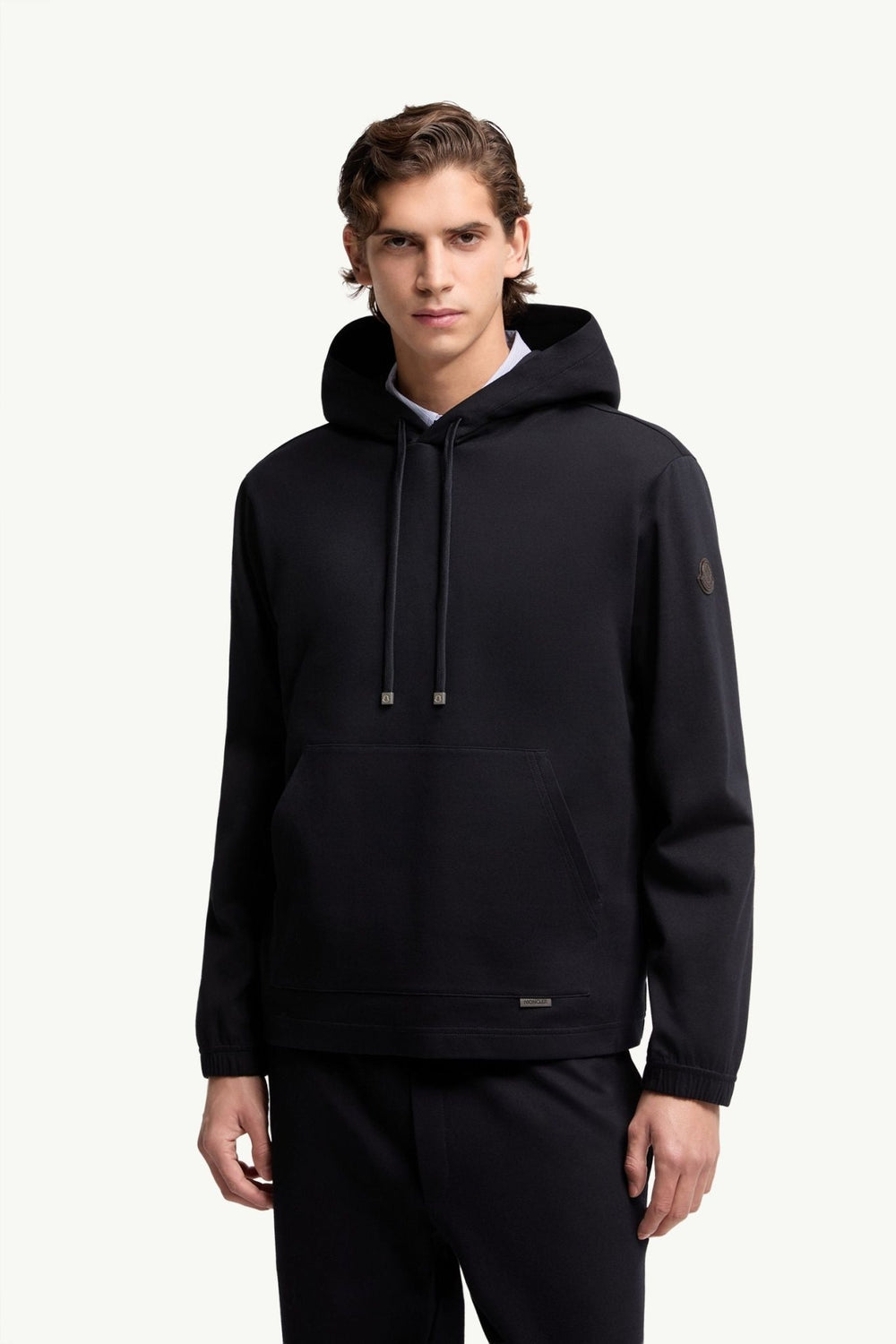 MONCLER - Sweat à Capuche en Coton Mélangé avec Logo en Cuir Bleu marine - Lothaire