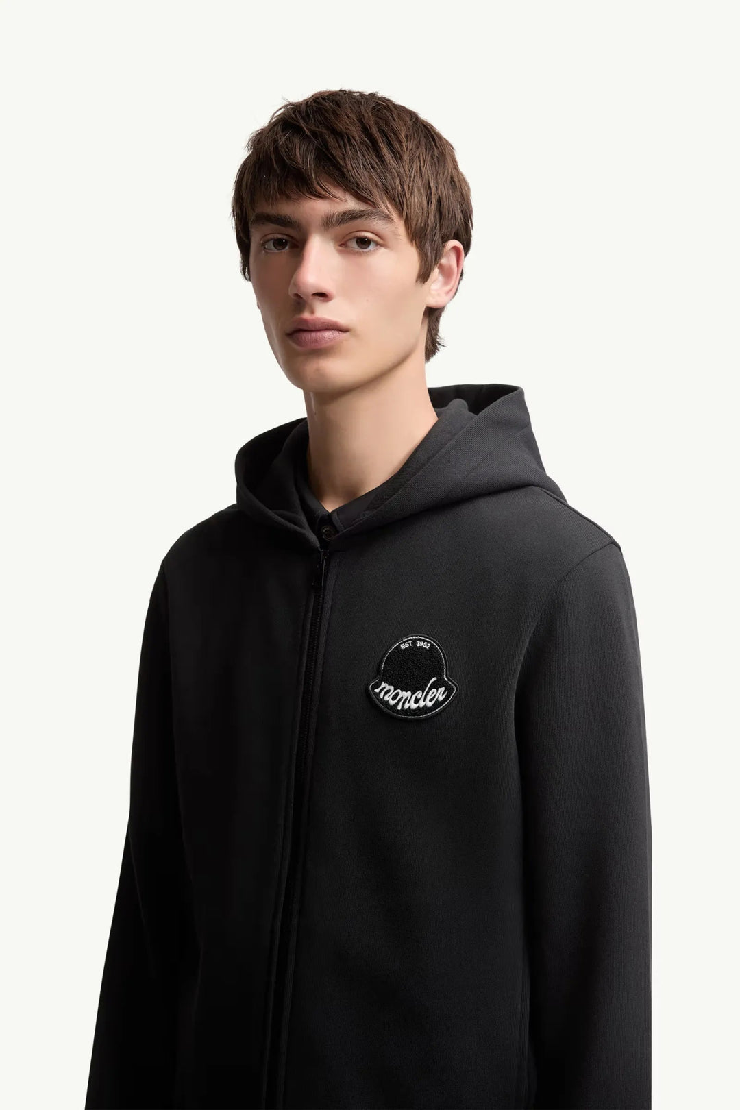 MONCLER - Sweat zippé À CAPUCHE en coton à logo noir charcoal - Lothaire