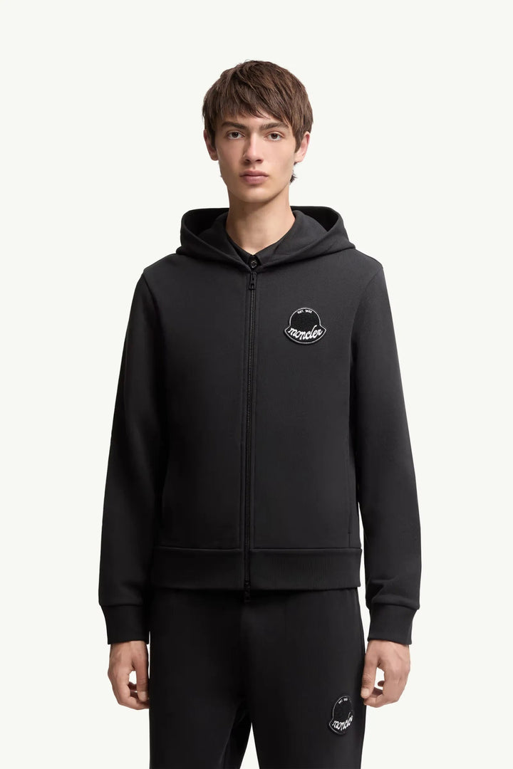 MONCLER - Sweat zippé À CAPUCHE en coton à logo noir charcoal - Lothaire