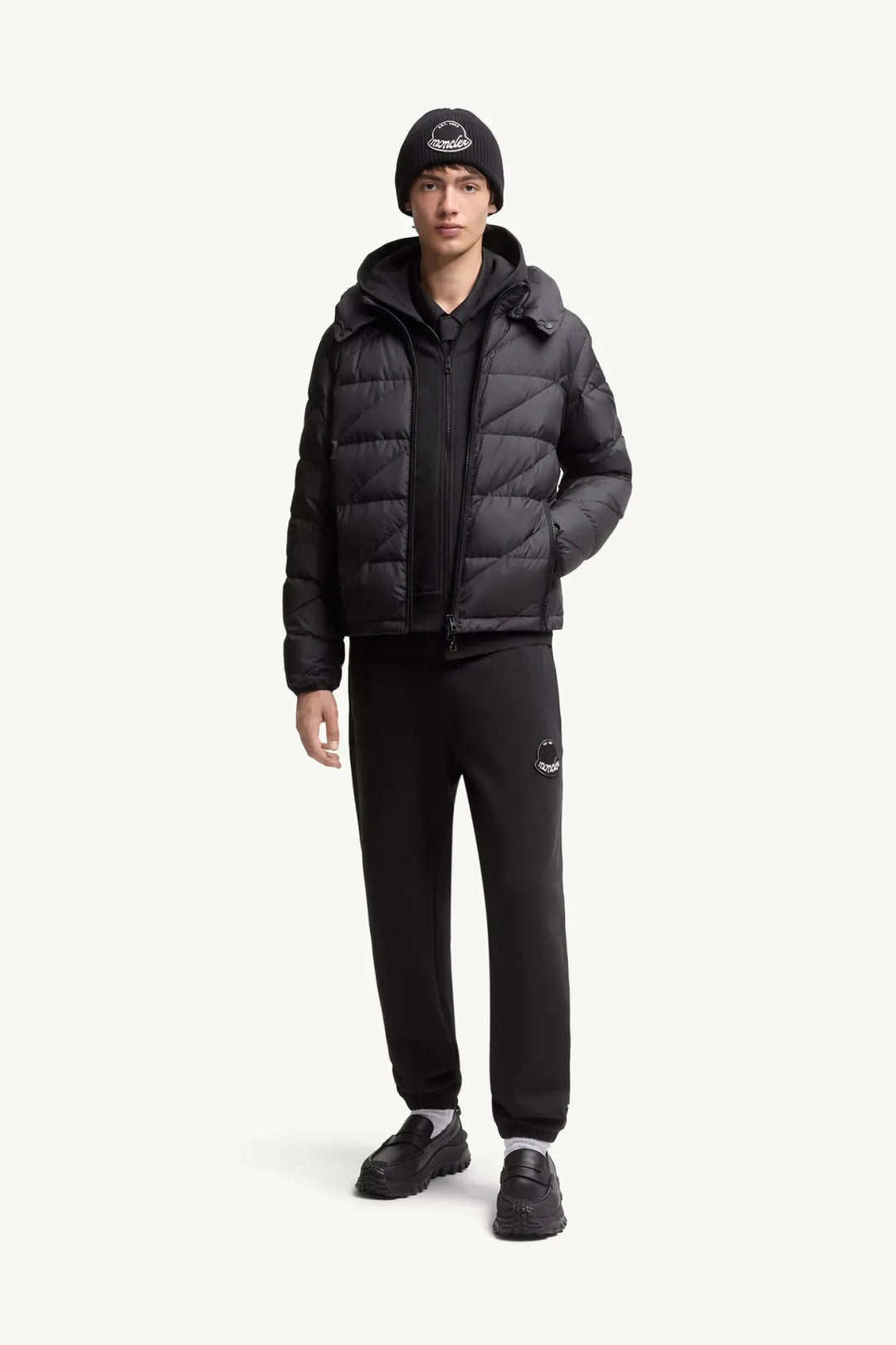 MONCLER - Sweat zippé À CAPUCHE en coton à logo noir charcoal - Lothaire