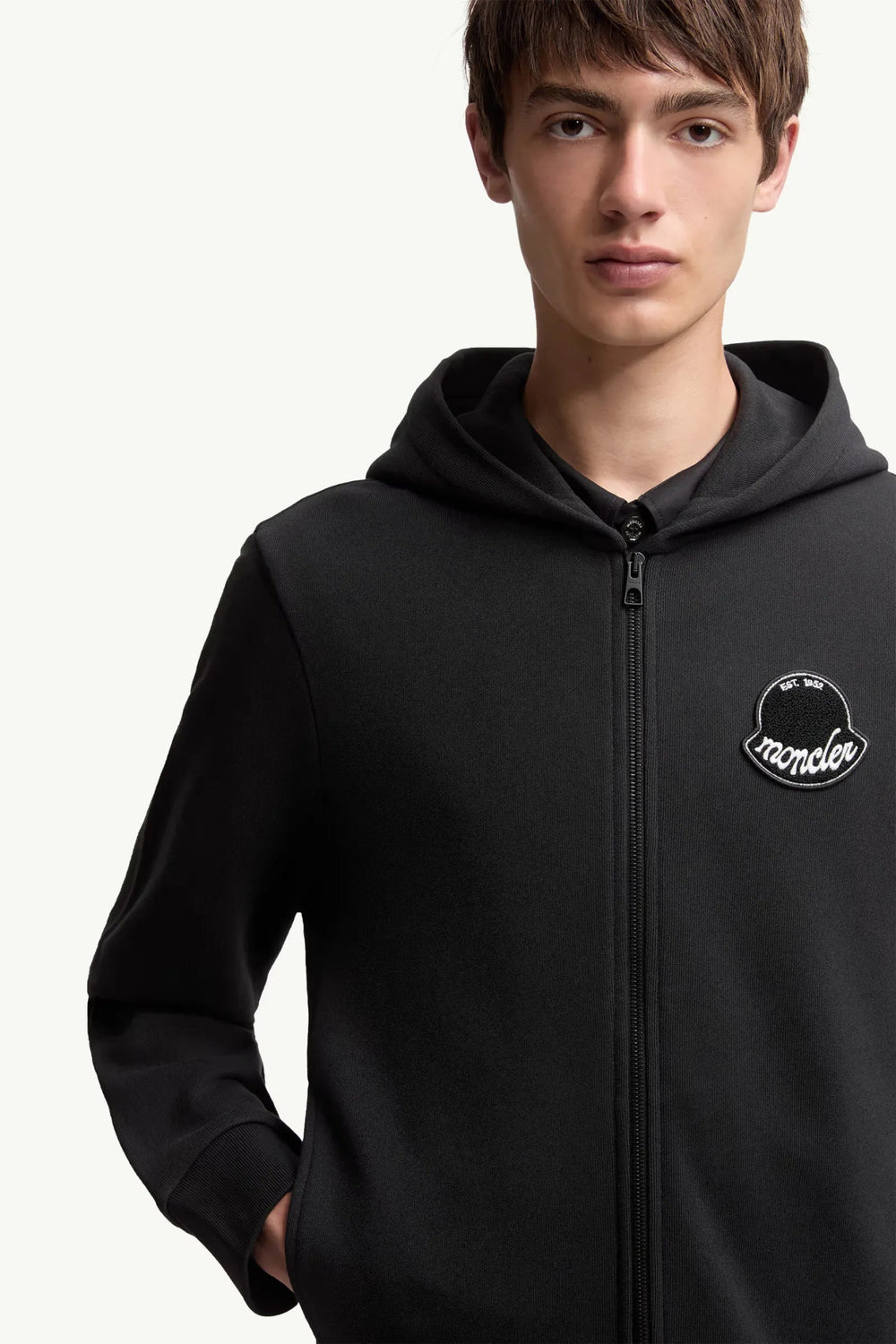 MONCLER - Sweat zippé À CAPUCHE en coton à logo noir charcoal - Lothaire