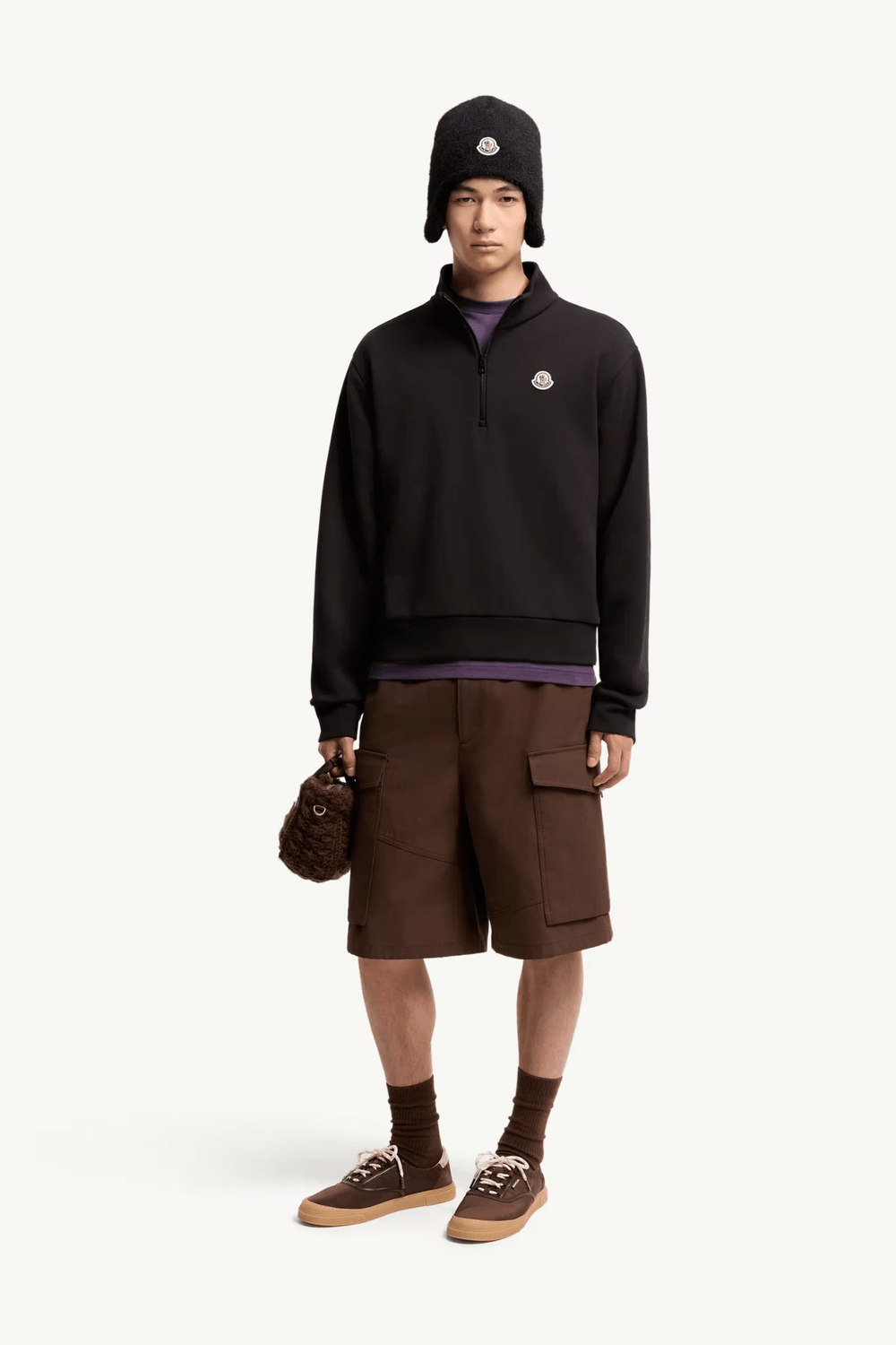 MONCLER - Sweat zippé en coton avec logo Noir - Lothaire