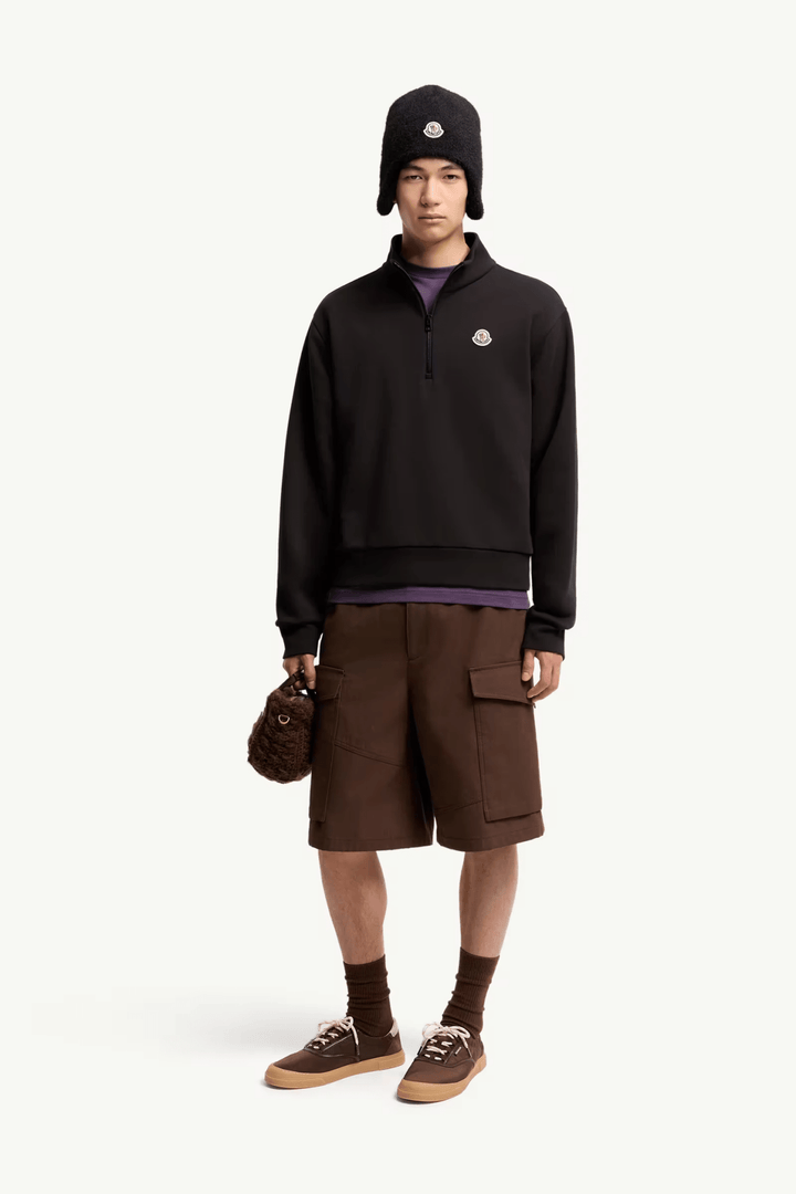 MONCLER - Sweat zippé en coton avec logo Noir - Lothaire