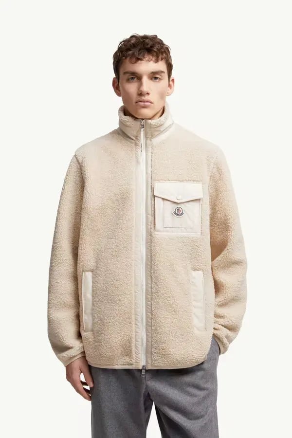 MONCLER - Sweat zippé en teddy avec poche blanc beige - Lothaire