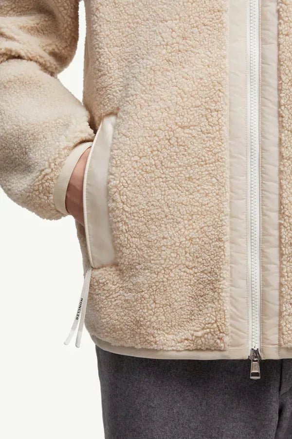 MONCLER - Sweat zippé en teddy avec poche blanc beige - Lothaire