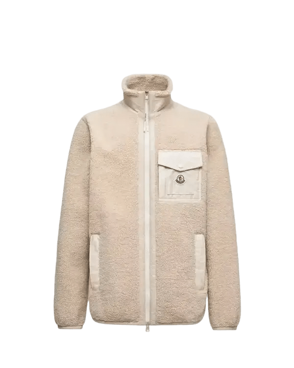 MONCLER - Sweat zippé en teddy avec poche blanc beige - Lothaire