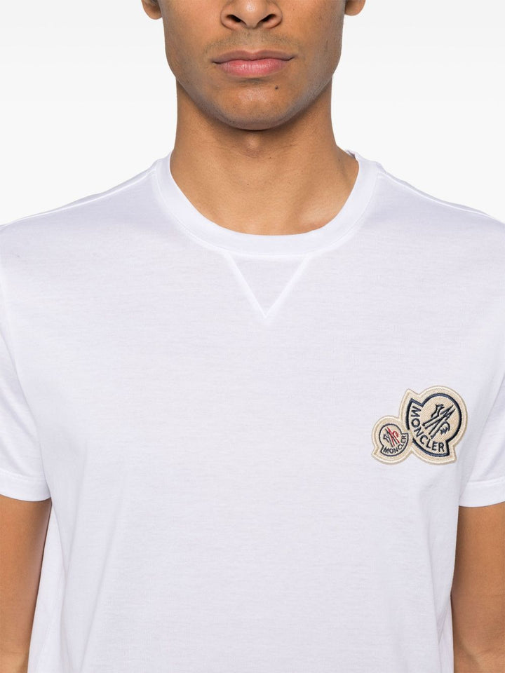 MONCLER – T-shirt en coton à double empiècement logo Blanc - Lothaire