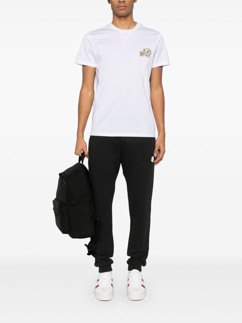 MONCLER – T-shirt en coton à double empiècement logo Blanc - Lothaire