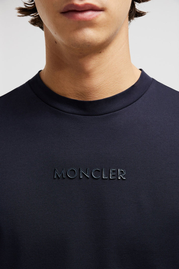 MONCLER - T-shirt en coton à empiècement logo bleu marine - Lothaire