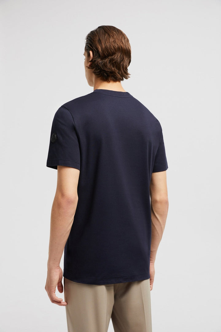 MONCLER - T-shirt en coton à empiècement logo bleu marine - Lothaire