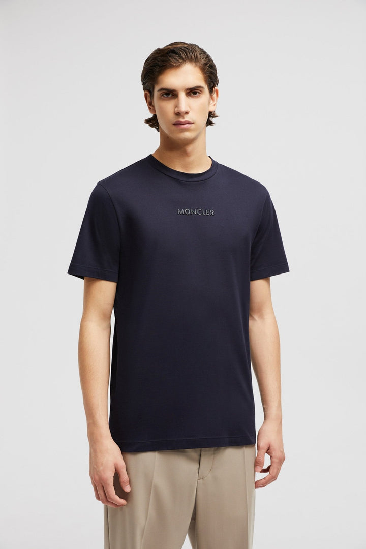 MONCLER - T-shirt en coton à empiècement logo bleu marine - Lothaire