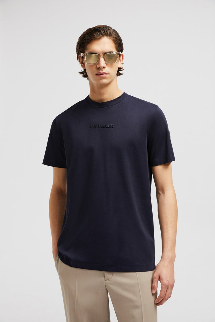 MONCLER - T-shirt en coton à empiècement logo bleu marine - Lothaire