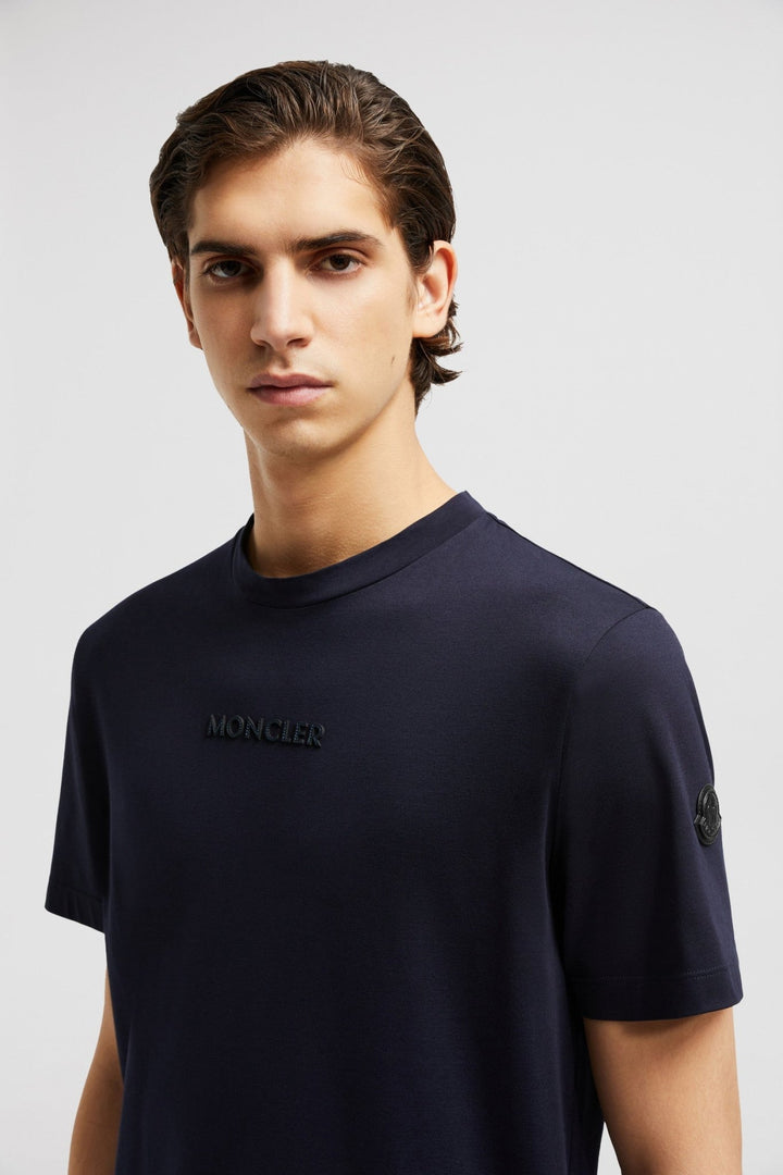MONCLER - T-shirt en coton à empiècement logo bleu marine - Lothaire