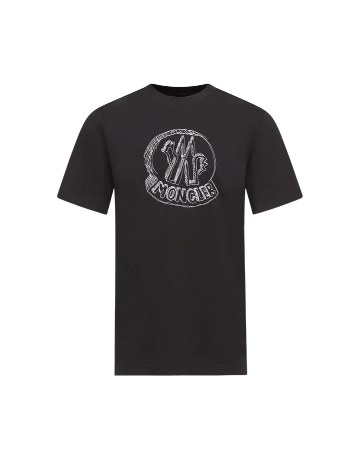 MONCLER - T-shirt en Coton à Logo Brodé Effet Croquis Noir - Lothaire