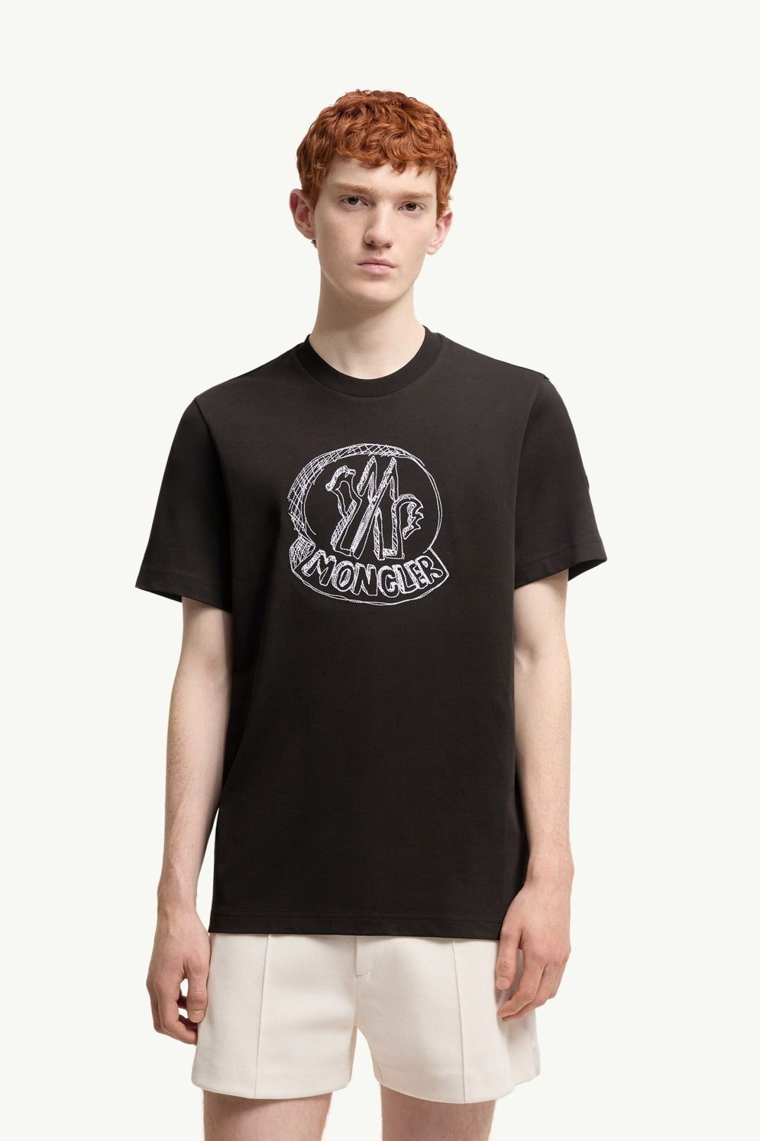 MONCLER - T-shirt en Coton à Logo Brodé Effet Croquis Noir - Lothaire