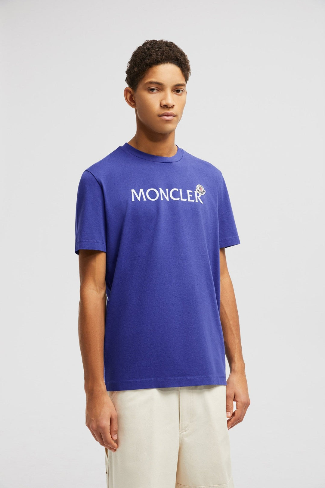 MONCLER - T-shirt en coton à logo floqué bleu - Lothaire