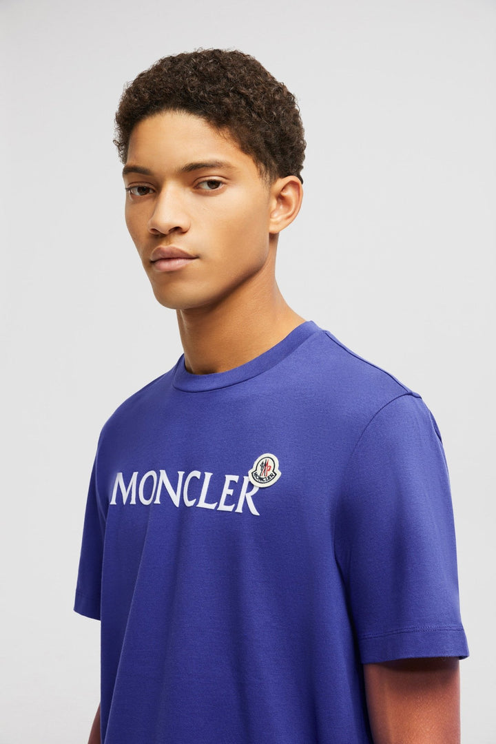 MONCLER - T-shirt en coton à logo floqué bleu - Lothaire