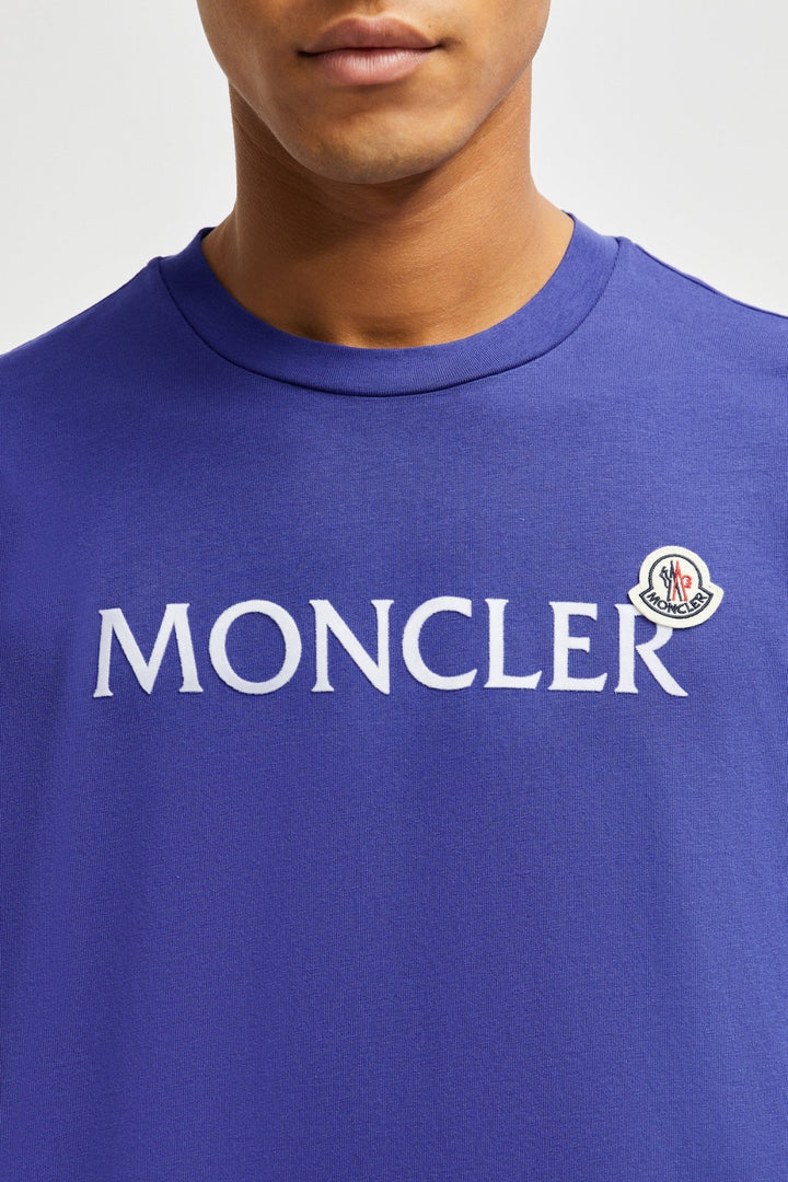 MONCLER - T-shirt en coton à logo floqué bleu - Lothaire