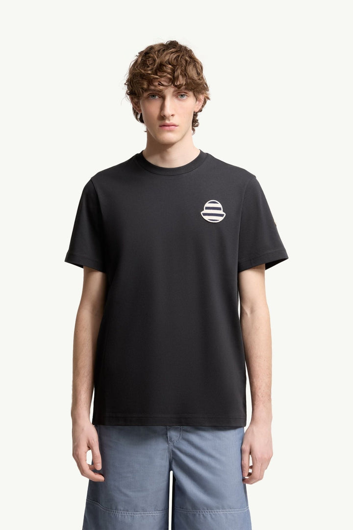 MONCLER - T-shirt rayé en jersey de coton à logo Bleu marine - Lothaire