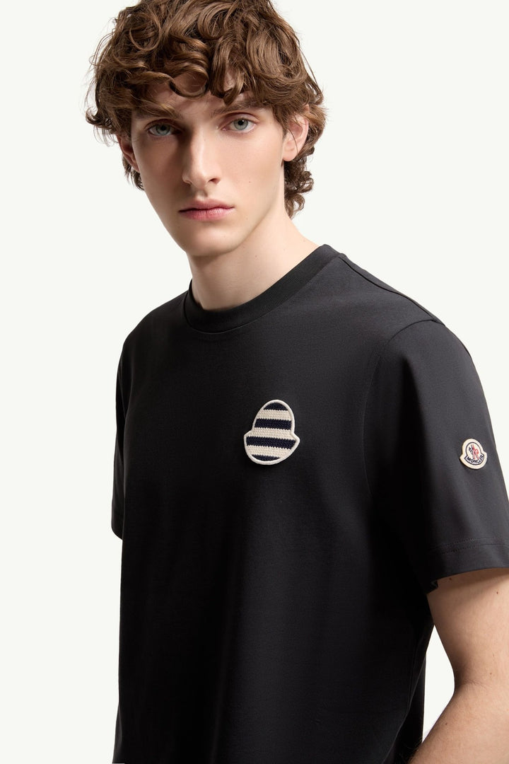 MONCLER - T-shirt rayé en jersey de coton à logo Bleu marine - Lothaire