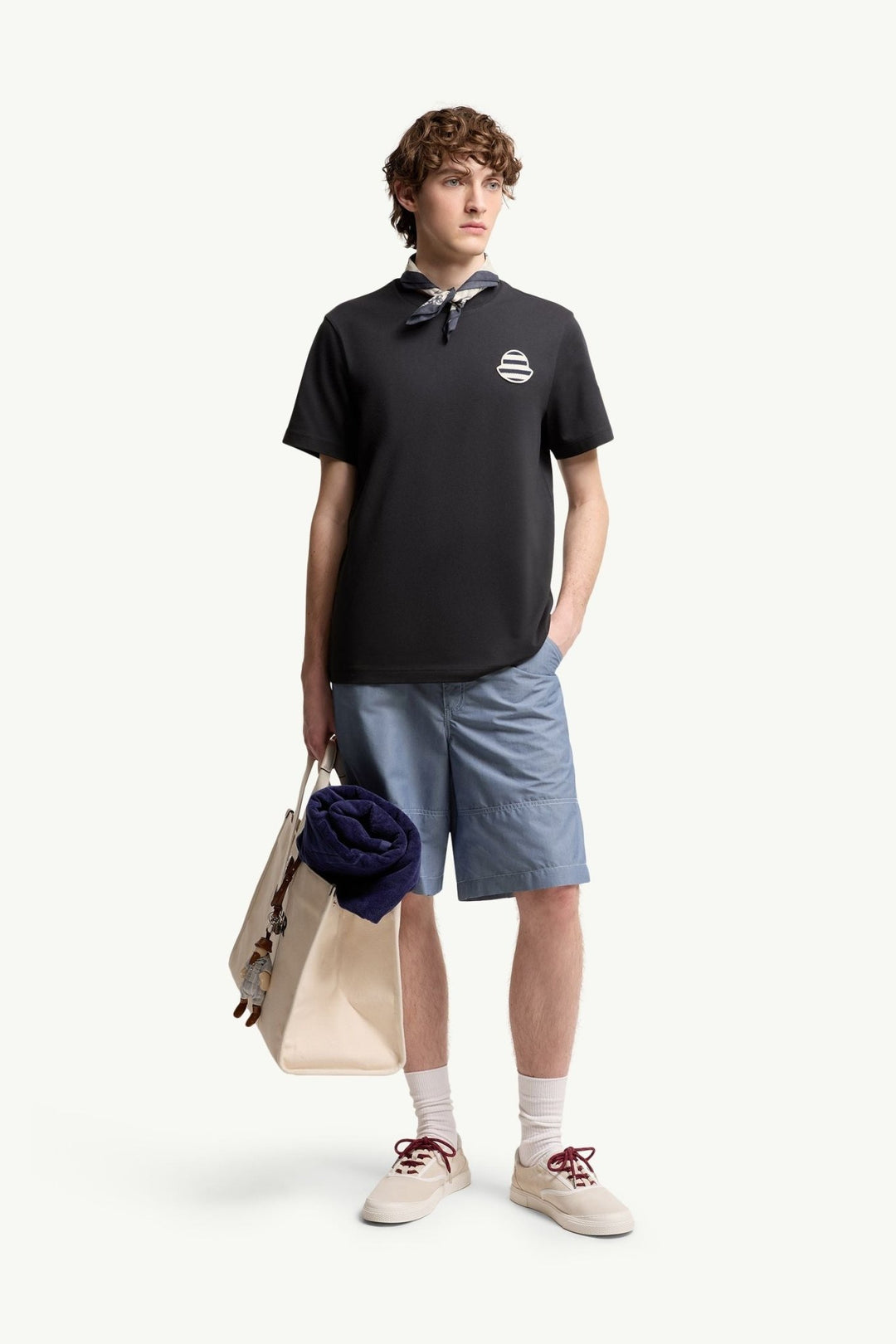MONCLER - T-shirt rayé en jersey de coton à logo Bleu marine - Lothaire