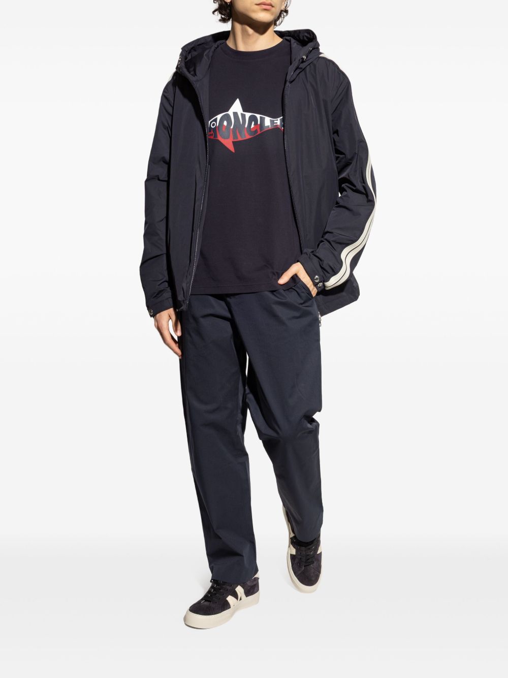 MONCLER - Veste zippée à manches rayées bleu marine - Lothaire