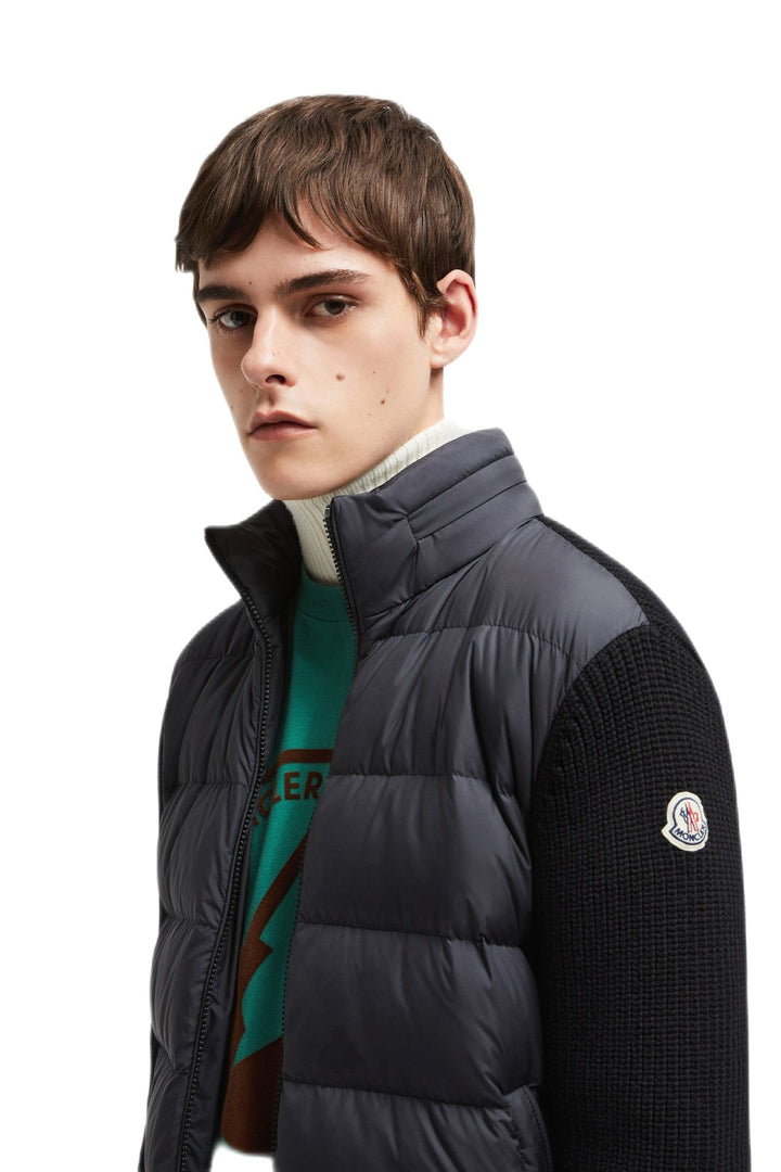 MONCLER - veste zippée bi - matière Noire - Lothaire