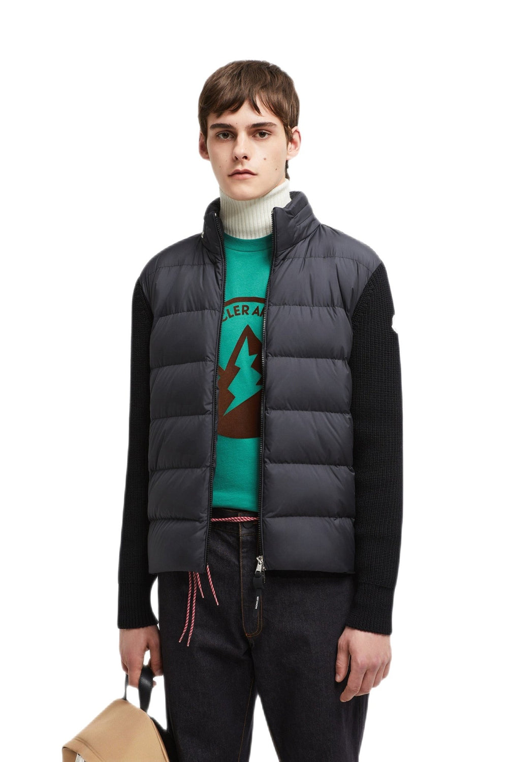 MONCLER - veste zippée bi - matière Noire - Lothaire