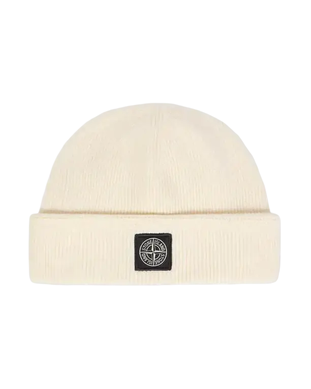 STONE ISLAND – Bonnet en coton biologique côtelé Ivoire