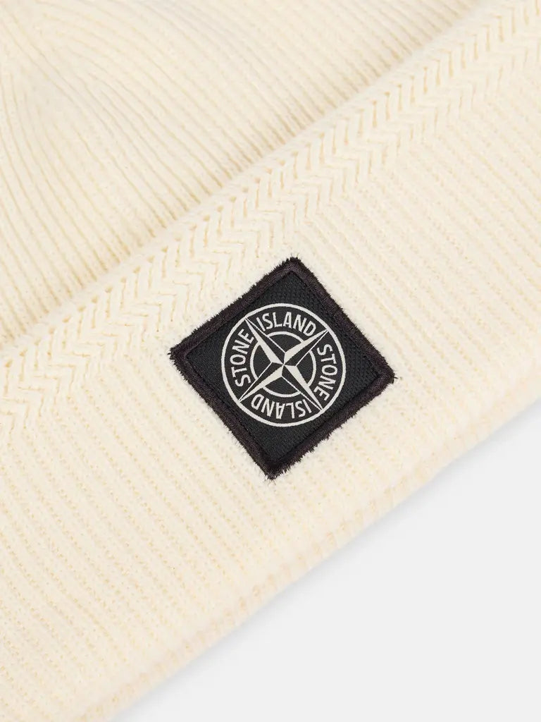 STONE ISLAND – Bonnet en coton biologique côtelé Ivoire