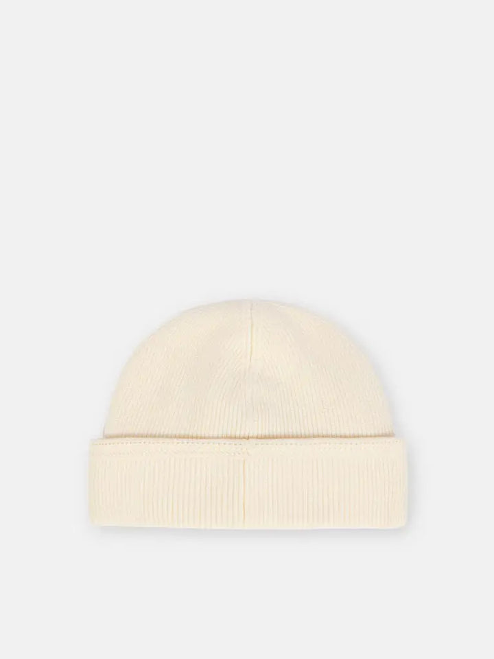 STONE ISLAND – Bonnet en coton biologique côtelé Ivoire