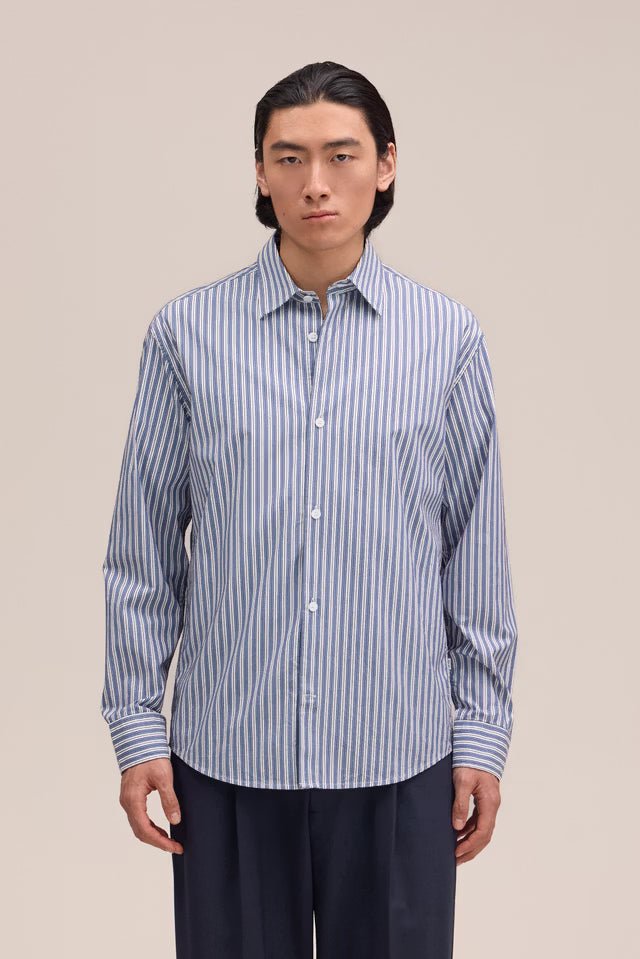 NN. 07 - Chemise en coton Freddy PKT à Rayures Marines - Lothaire