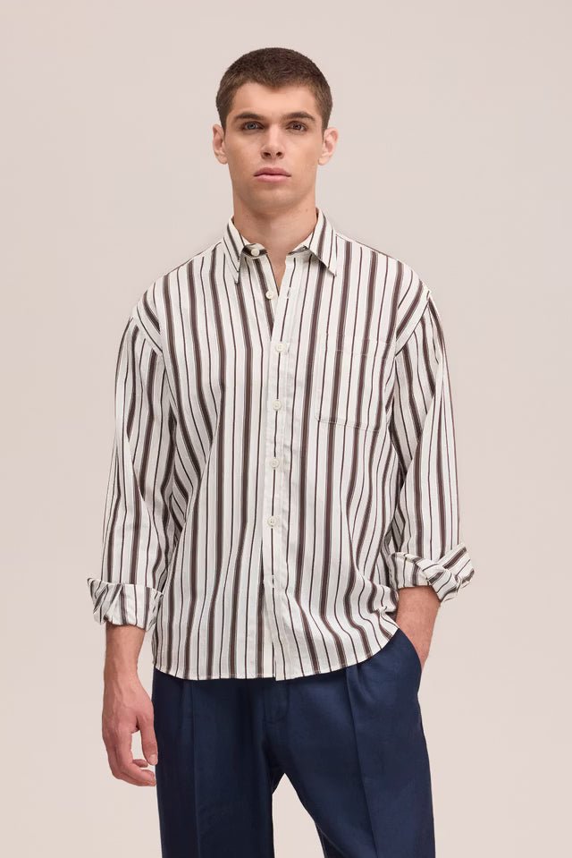 NN. 07 - Chemise fluide Deon en viscose à Rayures Marron et Écru - Lothaire