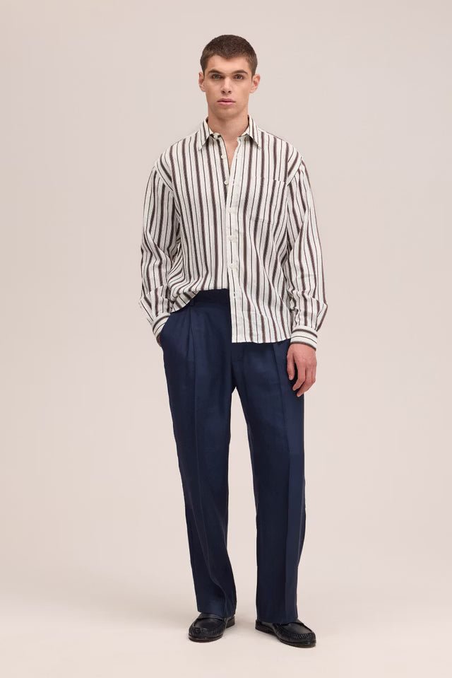 NN. 07 - Chemise fluide Deon en viscose à Rayures Marron et Écru - Lothaire