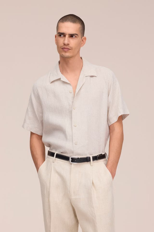 NN. 07 - Chemise Julio en Lin à Col Ouvert Blanc Avoine - Lothaire