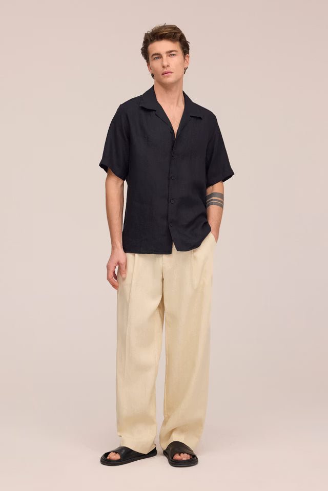 NN. 07 - Chemise Julio en Lin à Col Ouvert Noir - Lothaire