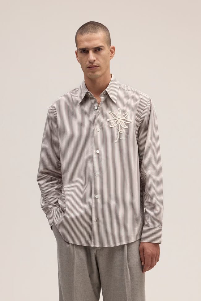 NN. 07 - Chemise Quinsy en Coton Pima Rayé Marron et Blanc - Lothaire